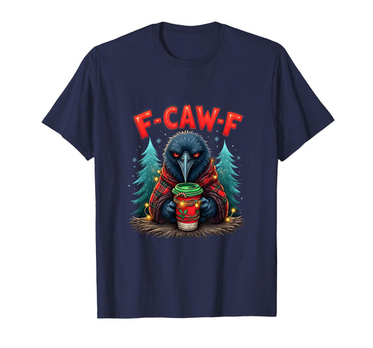 Vintage Christmas Horror Funny Black Crow F-Caw-F Santa T-Shirt