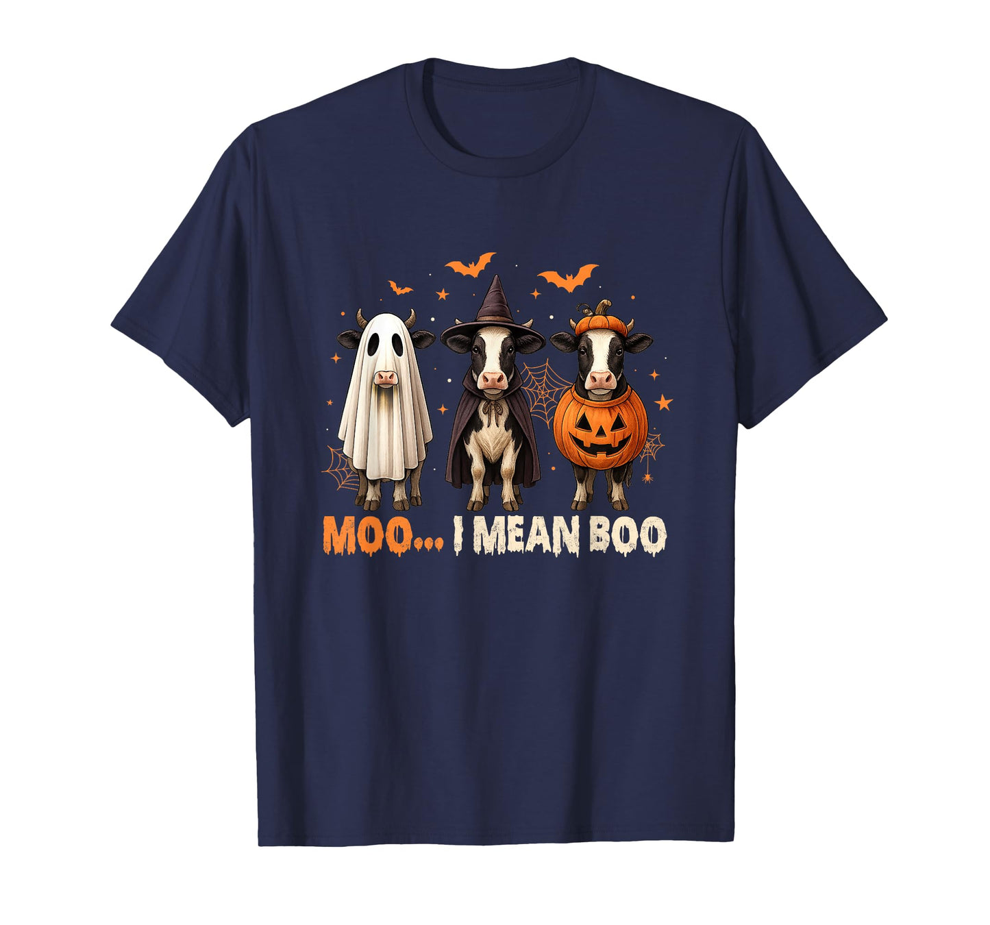 Funny Cow Ghost Witch Pumpkin Moo I Mean Boo Halloween T-Shirt