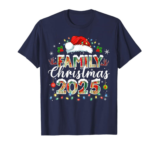 Family Christmas 2025 Santa Hat Xmas Lights Snowflake Funny T-Shirt
