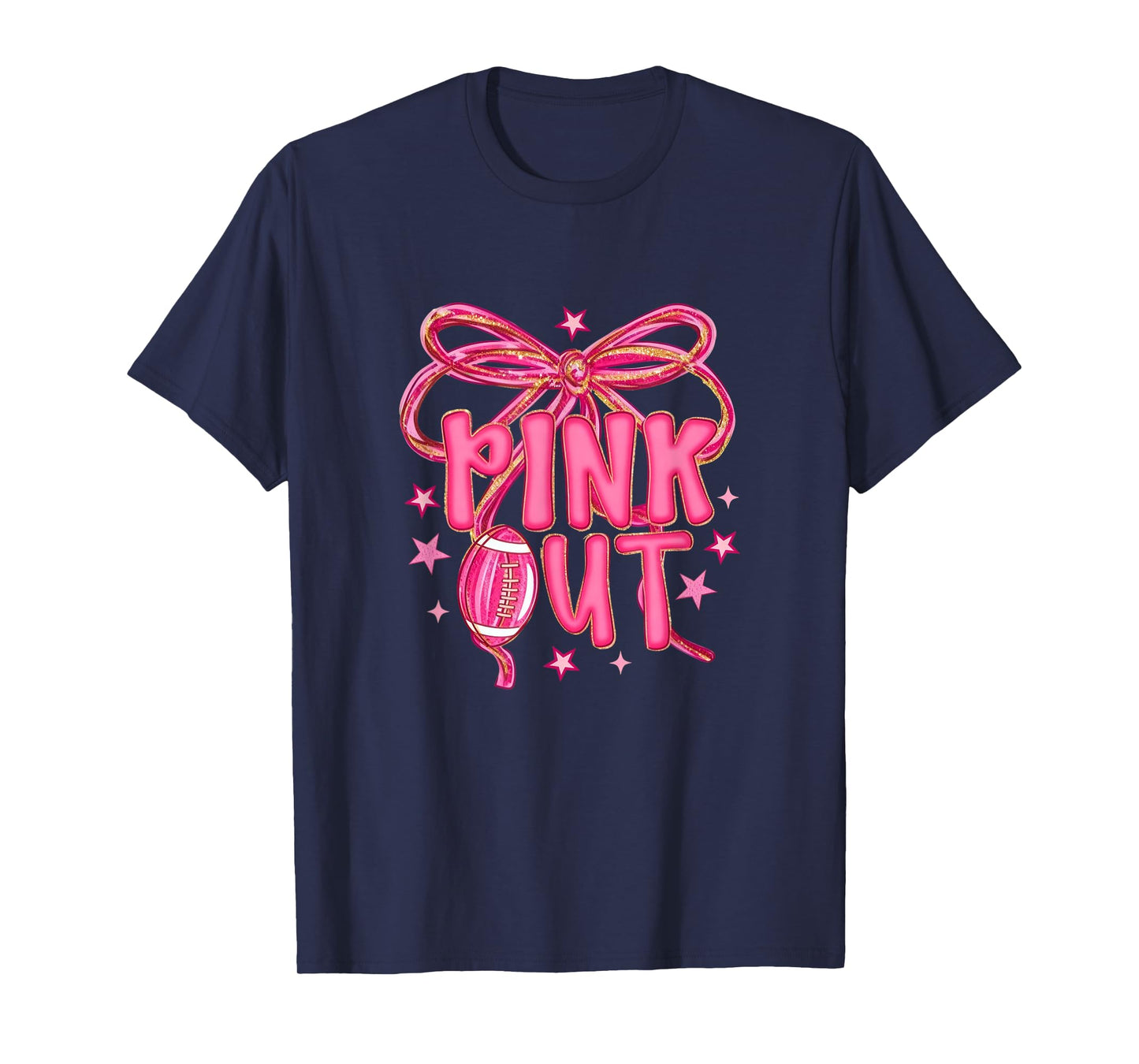 Pink Out Football, Breast Cancer Awareness, Pink Ribbon Bow, T-Shirt