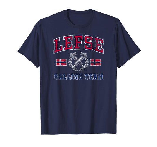 Lefse Rolling Team Funny Norwegian Flag Distressed T-Shirt