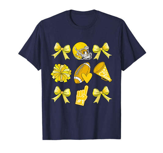 Cheer Football Coquette Bow Game Day Cheerleader Yellow T-Shirt