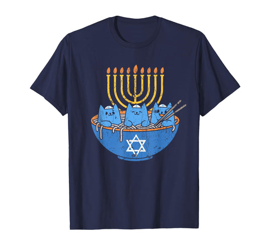Chanukah Lover Hanukkah Gifts Jewish Cats Ramen Kitten Anime Hanukkah T-Shirt - Unisex-Adult, Anime, Cat Lovers, Families - Black, Small, Short Sleeve, T-Shirt