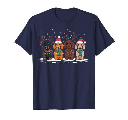 Dachshund Reindeer Christmas Lights Funny Holiday Outfit T-Shirt