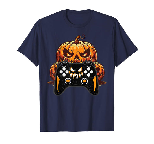 Gamer Video Game Pumpkin Halloween Men Boys Kids Teen Youth T-Shirt