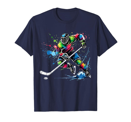 Colorful Ice Hockey Fan Player Tie Dye Color Splash Sports T-Shirt