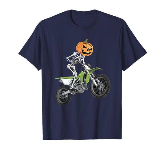 Skeleton Dirt Bike Rider Halloween Pumpkin Motocross Biker T-Shirt