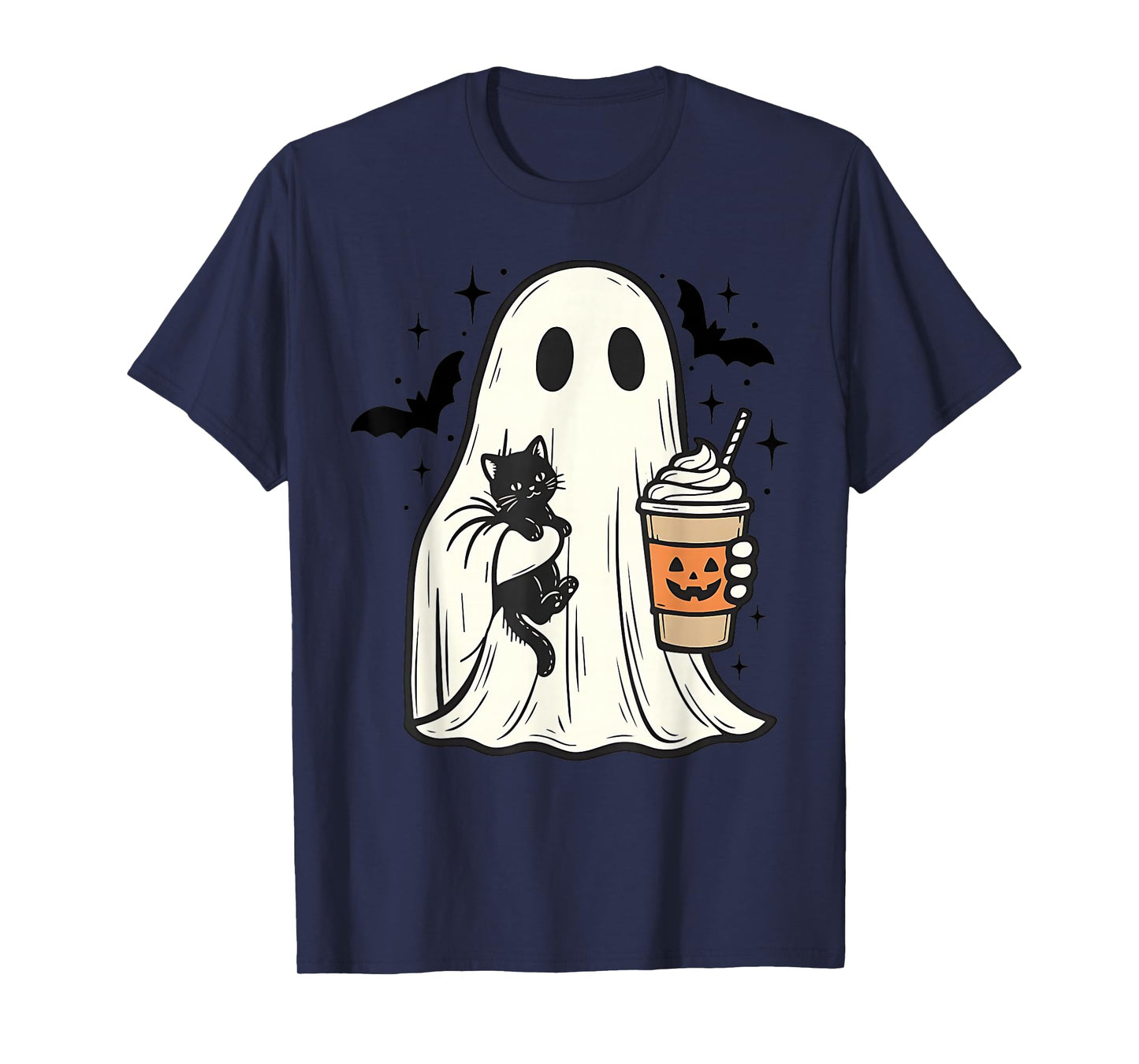 Vintage Halloween Ghost Holding Black Cat Fall Coffee T-Shirt