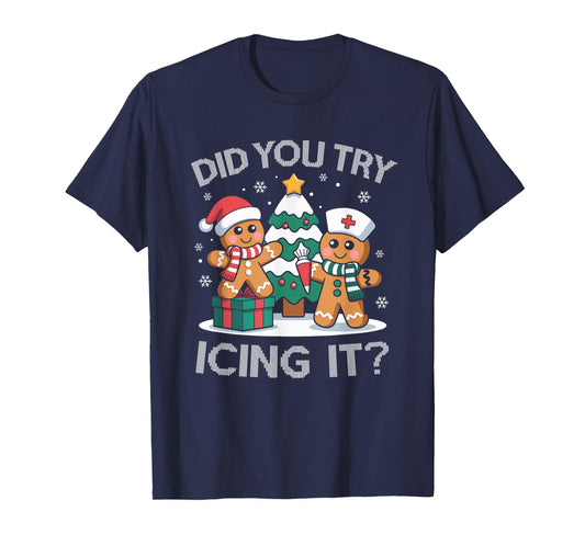 Did You Try Icing It Retro Christmas Gingerbread Nurse Squad T-Shirt