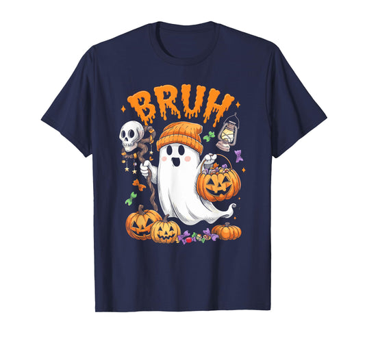 Bruh Ghost Halloween Cute Ghost Trick Or Treat Candy Kids T-Shirt