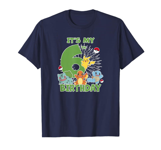 Pokémon It's My 6th Birthday Kanto Starters Celebration T-Shirt