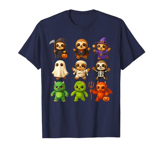 Cute Sloths Witch Pumpkin Skeleton Costume Happy Halloween T-Shirt