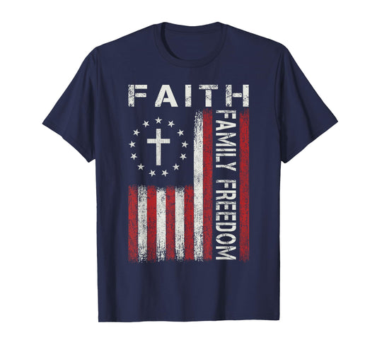 Faith Family Freedom Jesus Christian Cross Flag Religious T-Shirt