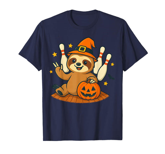 Cute Sloths Cool Sloths Halloween Pumpkin Witch Bowling T-Shirt