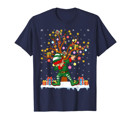 Elf Xmas Tree Lighting Matching Family Dabbing Elf Christmas T-Shirt