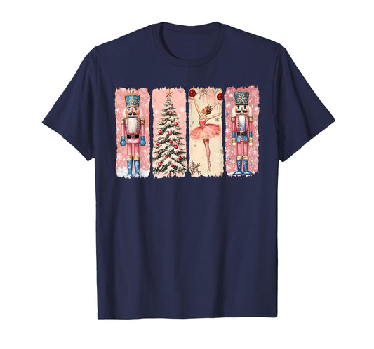 Retro Nutcracker Ballet Pink Christmas Xmas Vibes Women Kids T-Shirt