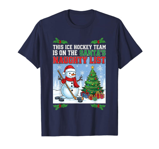 Team Trending Ice Hockey Santa’s Naughty List Christmas T-Shirt