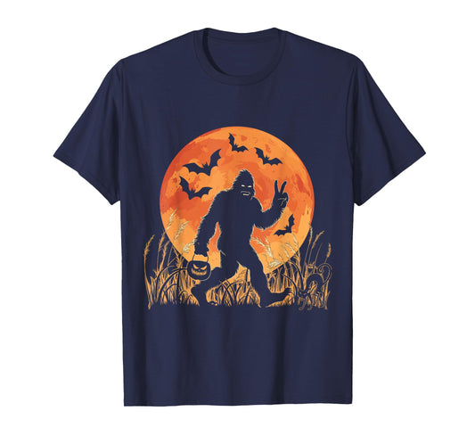 Vintage Bigfoot Pumpkin Halloween Moon Silhouette Sasquatch T-Shirt