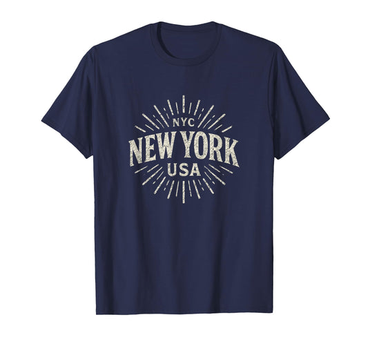 New York NYC USA Vintage Sunburst Distressed Retro Graphic T-Shirt