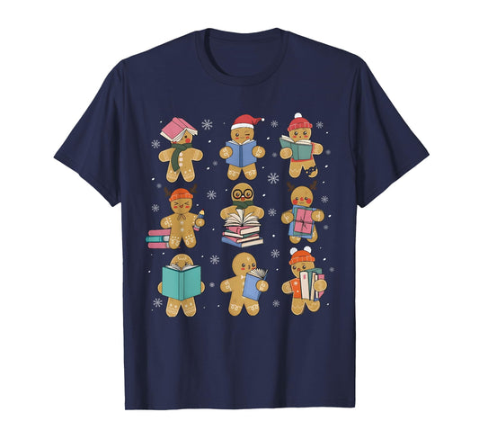 Christmas Library Gingerbread Man Books Lover Bookworm Gifts T-Shirt