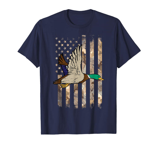 Duck Camo US Flag Vintage Patriotic Hunter Men Women Kids T-Shirt
