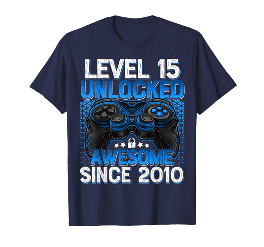 Level 15 Unlocked 15 Year Old Gifts Boys 15th Birthday Boy T-Shirt