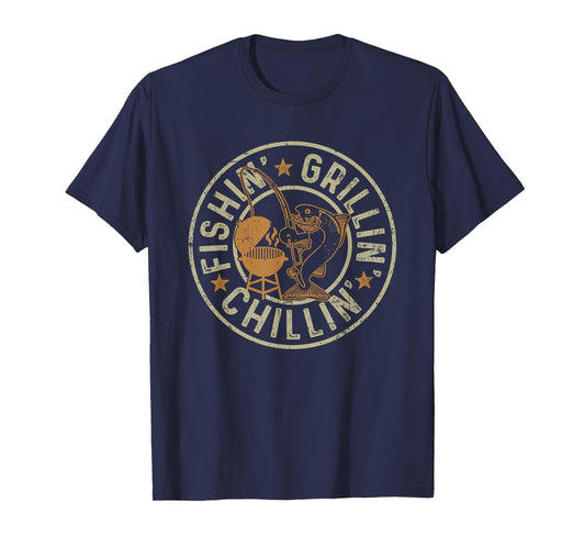 Fishing Grilling Chilling Fishermen BBQ Grill Lover T-Shirt