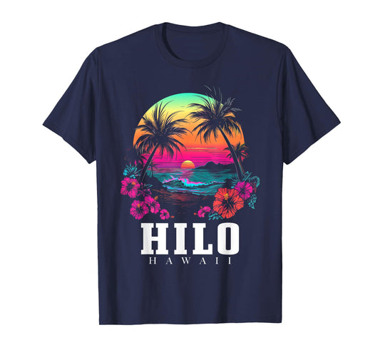 Hilo Hawaii Hawaiian Hibiscus Flowers Surfer Souvenir T-Shirt