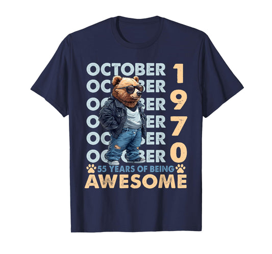 55th Birthday Bear Legends October 1970 55 Years Old Mens T-Shirt