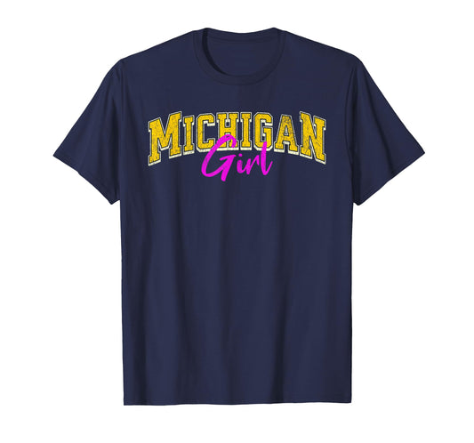 Vintage MICHIGAN Girl Retro Pink Michigan Women and Girls T-Shirt