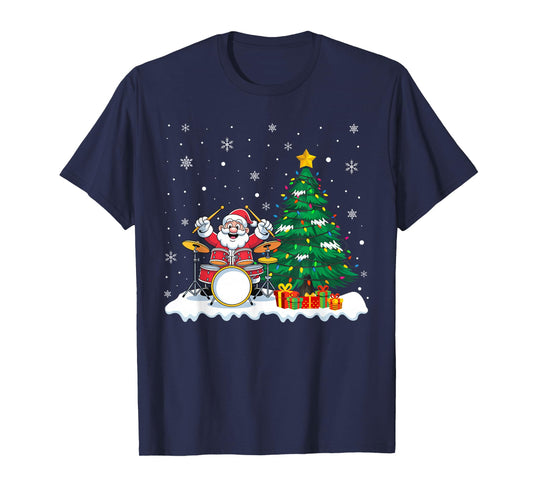 Drummer Santa Playing Drums Christmas Music Lover Boys Girls T-Shirt