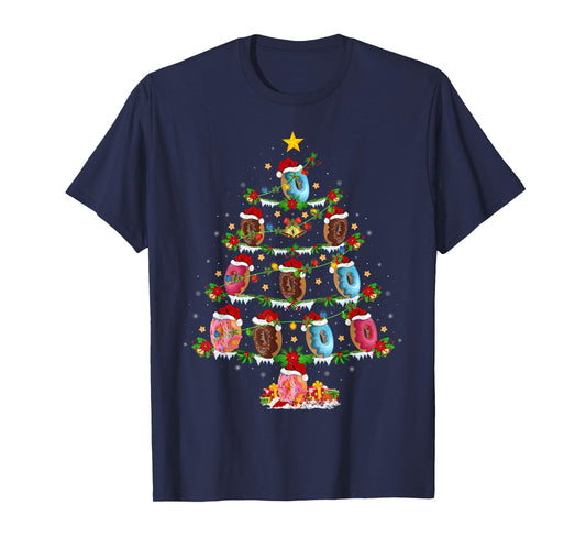 Donuts Christmas Tree Lights Funny Fast Food Donuts Xmas T-Shirt