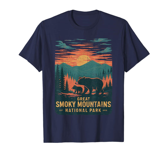 Great Smoky Mountains Bear Nature Retro Sunset T-Shirt