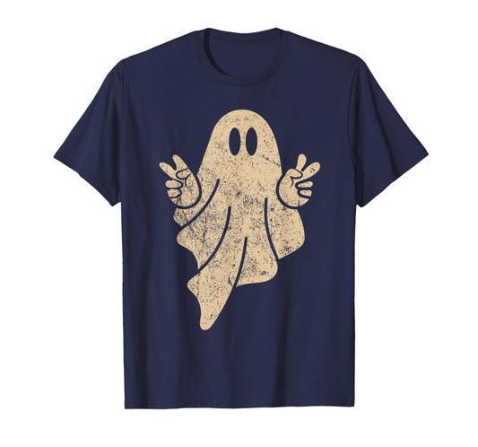 Cute Ghost Peace Sign Vintage Retro Grunge Halloween Spooky T-Shirt