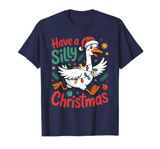 Have A Silly Christmas Funny Santa Goose Lights Festive T-Shirt