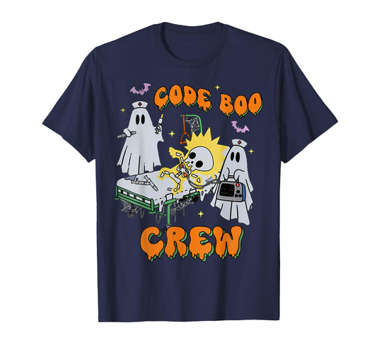 Code Boo Crew, Funny Ghost Nurse Halloween, Ghost ER Nurse T-Shirt