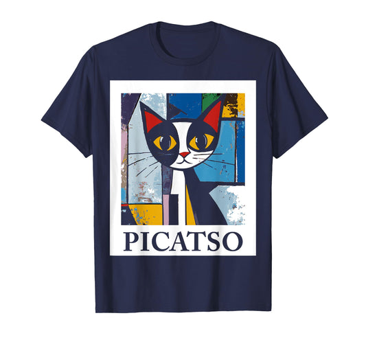PICATSO Funny Cat vintage cubism-style Kitten T-Shirt for Men Women Girls Kids