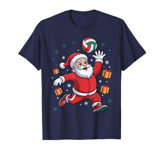 Funny Santa Playing Volleyball Holiday Christmas Xmas Pajama T-Shirt