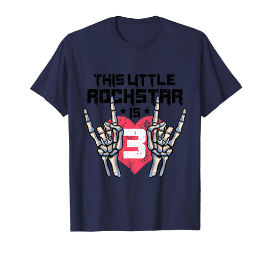 Kids Little Rockstar is 3 Rock&Roll Birthday Retro Rock And Roll T-Shirt