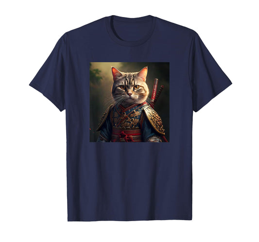Kawaii Samurai Cat Portrait - Elegant Japanese Art Anime Cat Men Women T-Shirt