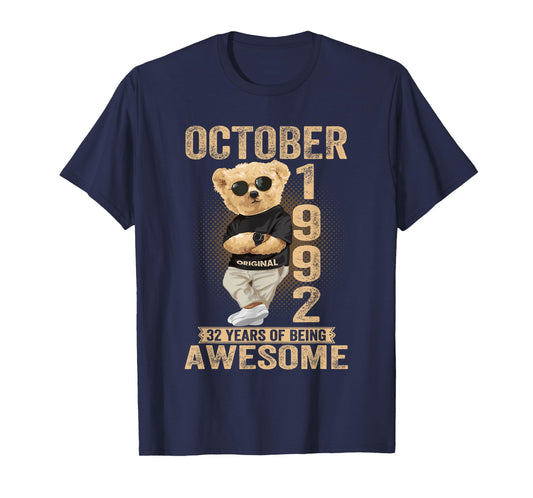 October 32th Birthday Men Women 1992 Awesome Teddy Bear T-Shirt