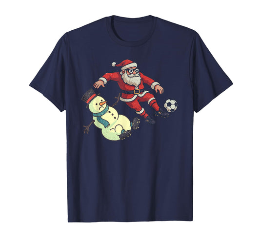 Santa Snowman Playing Soccer Christmas Funny Xmas Holiday T-Shirt