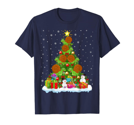 Cute Snail Christmas Tree Holiday Decor Funny Xmas Lights T-Shirt