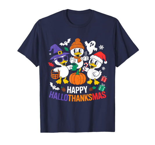 Duck Halloween Thanksgiving Christmas Happy Hallothanksmas T-Shirt