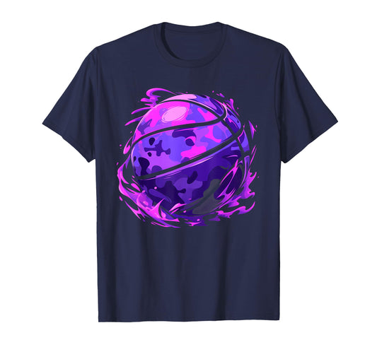 Purple Basketball Camouflage For Men Women Kids Youth Player T-Shirt