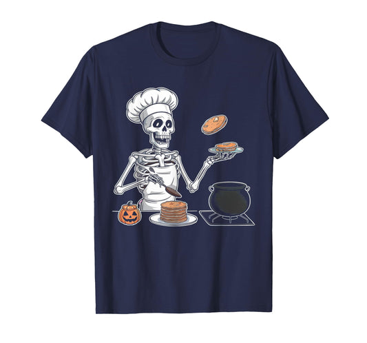 Skeleton Cooking Halloween Shirt Spooky Chef Pancakes Cook T-Shirt