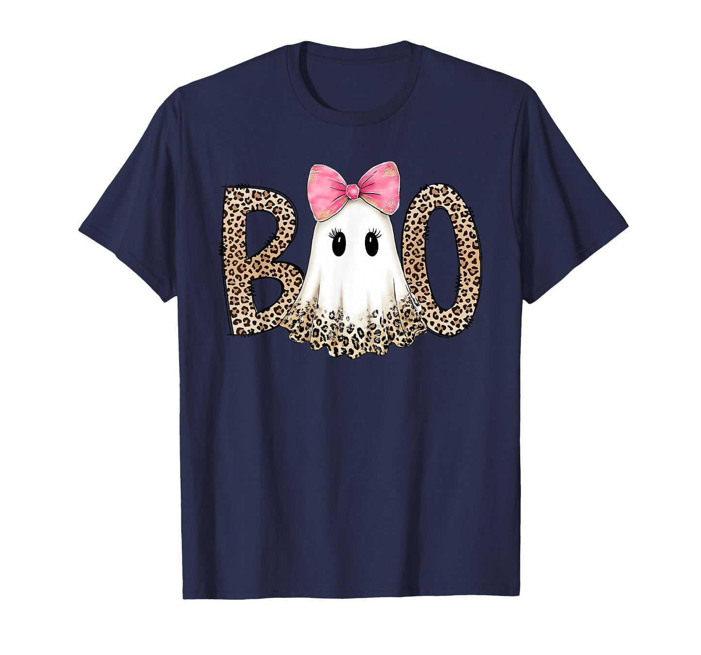 Leopard Ghost Boo Funny Coquette Bow Halloween Girl Women T-Shirt