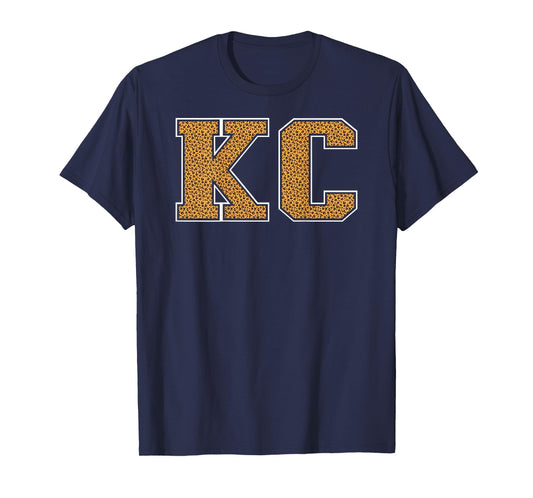 KC Leopard Pattern Retro Varsity Style Kansas City KC Back T-Shirt