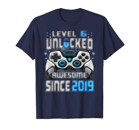 6th Birthday Level 6 Unlocked Awesome 2019 Video Gamer T-Shirt