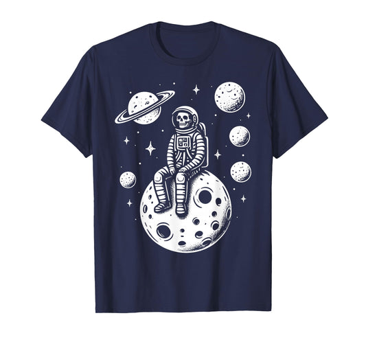 Halloween Skeleton Astronaut Fun Costume Men Women Kids Boys T-Shirt